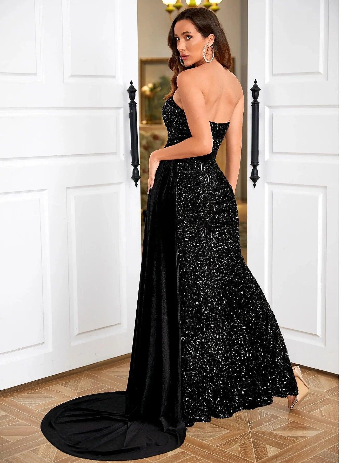 Angélique Evening Sequin Gown - Black - NOIRE X Label