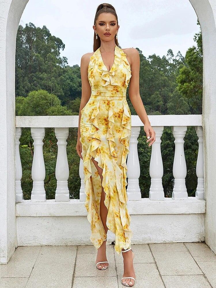 Mea Ruffle Floral Dress - Yellow - NOIRE X Label